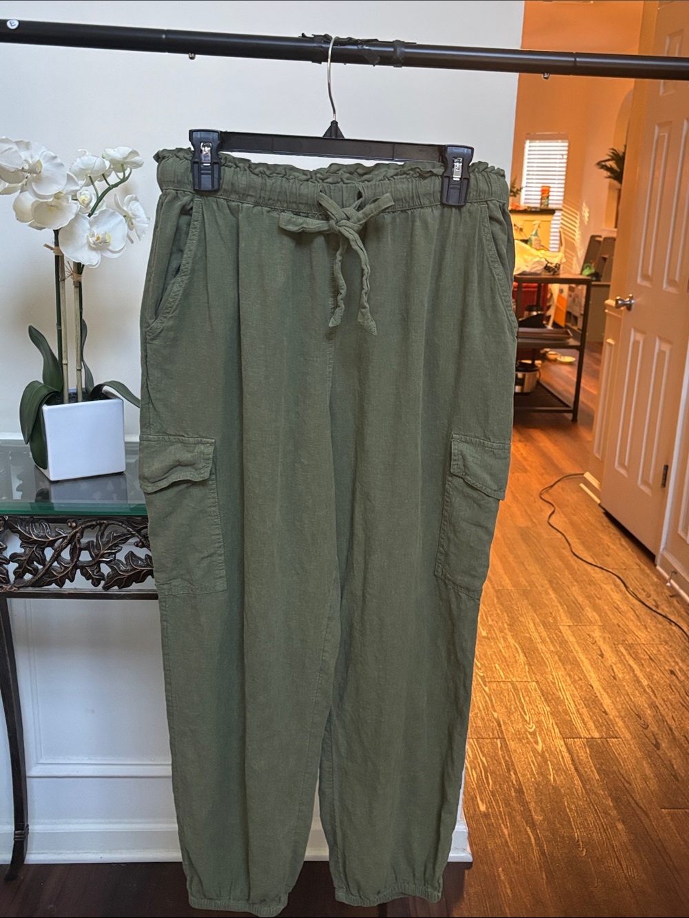 Aerie Olive Green Linen Blend Cargo Joggers size Large